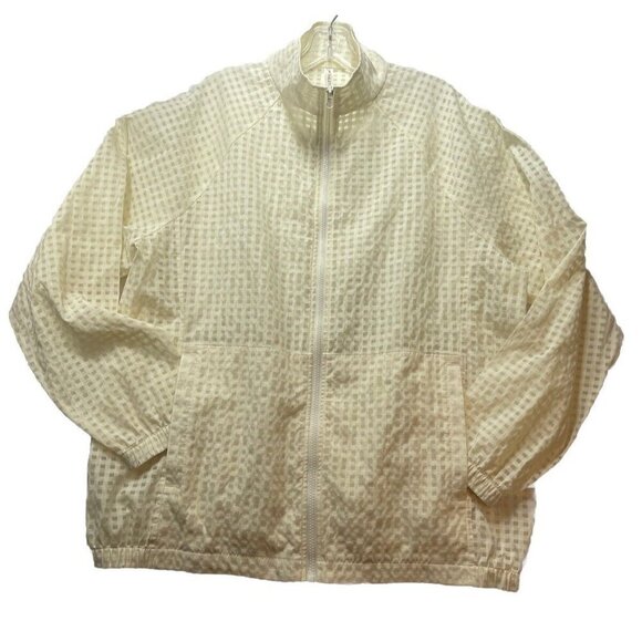 Fabletics Cleo Lightweight Sheer Cream Grid Gingham Windbreaker Jacket Women's L - Picture 3 of 9